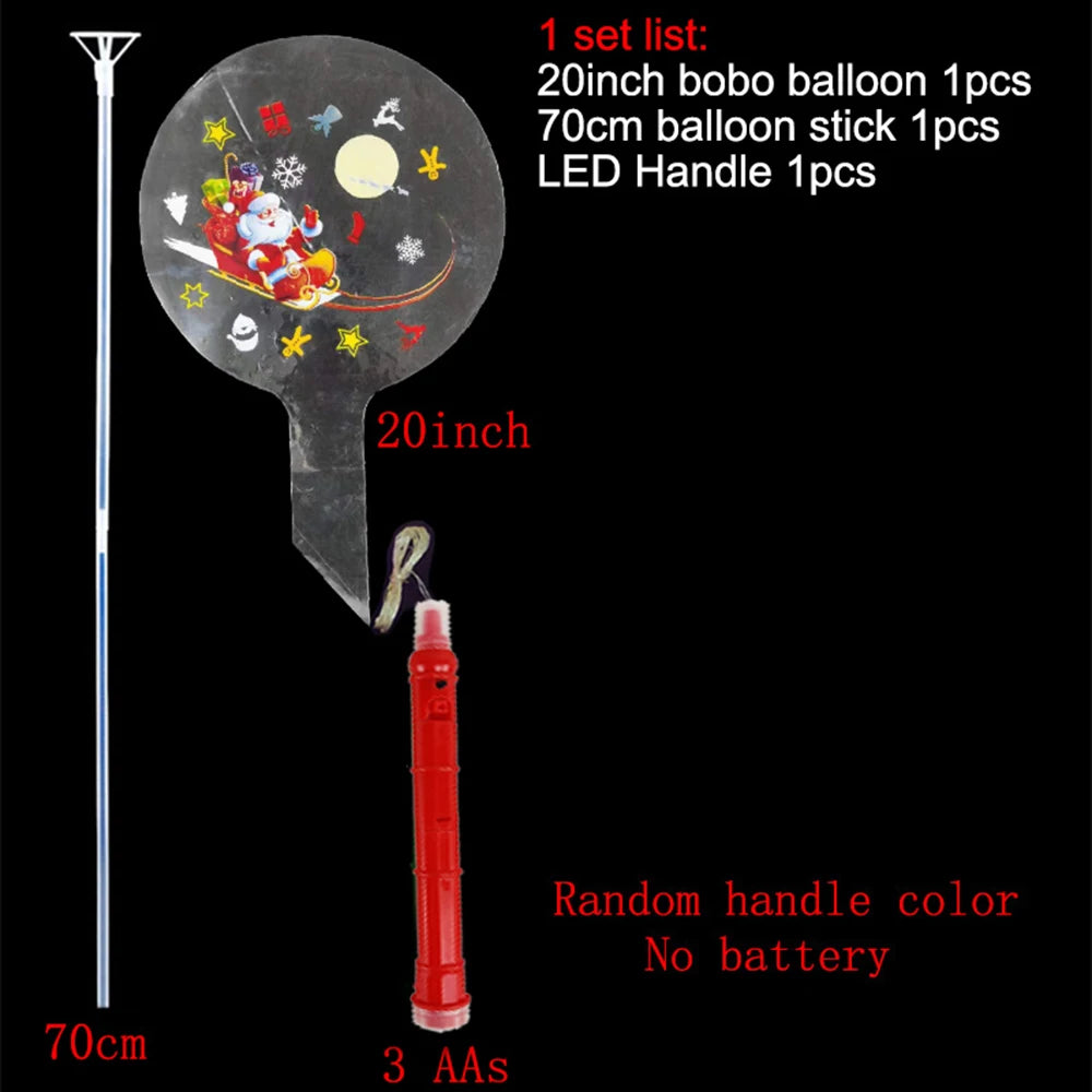 Christmas LED Light Up Bobo Balloons, 20 Inch Bubble Balloons with 3 Levels Flashing Handle