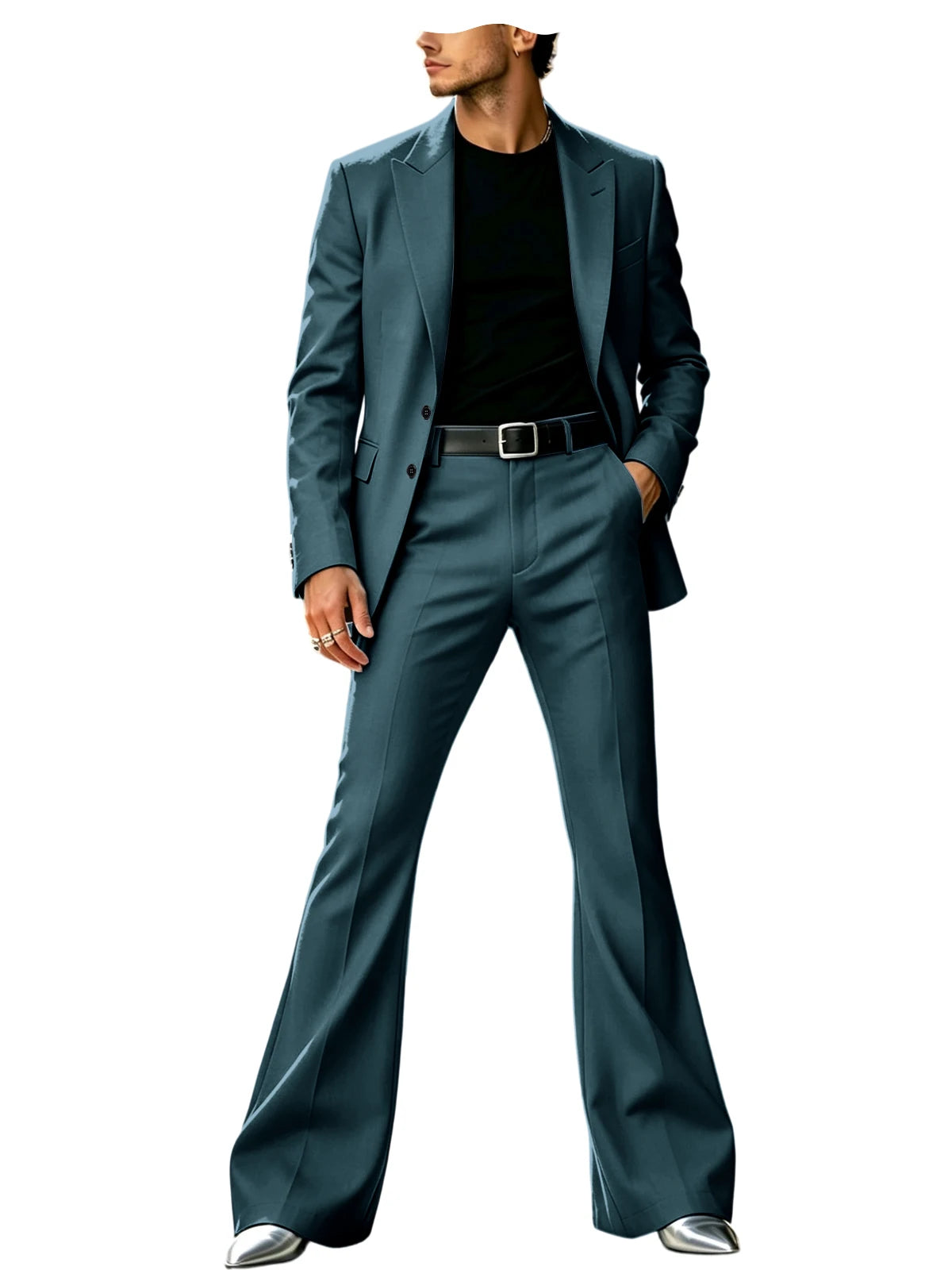 Men's Slim Fit Notched Lapel Blazer & Flared Pants 2-Piece Formal Suit Set