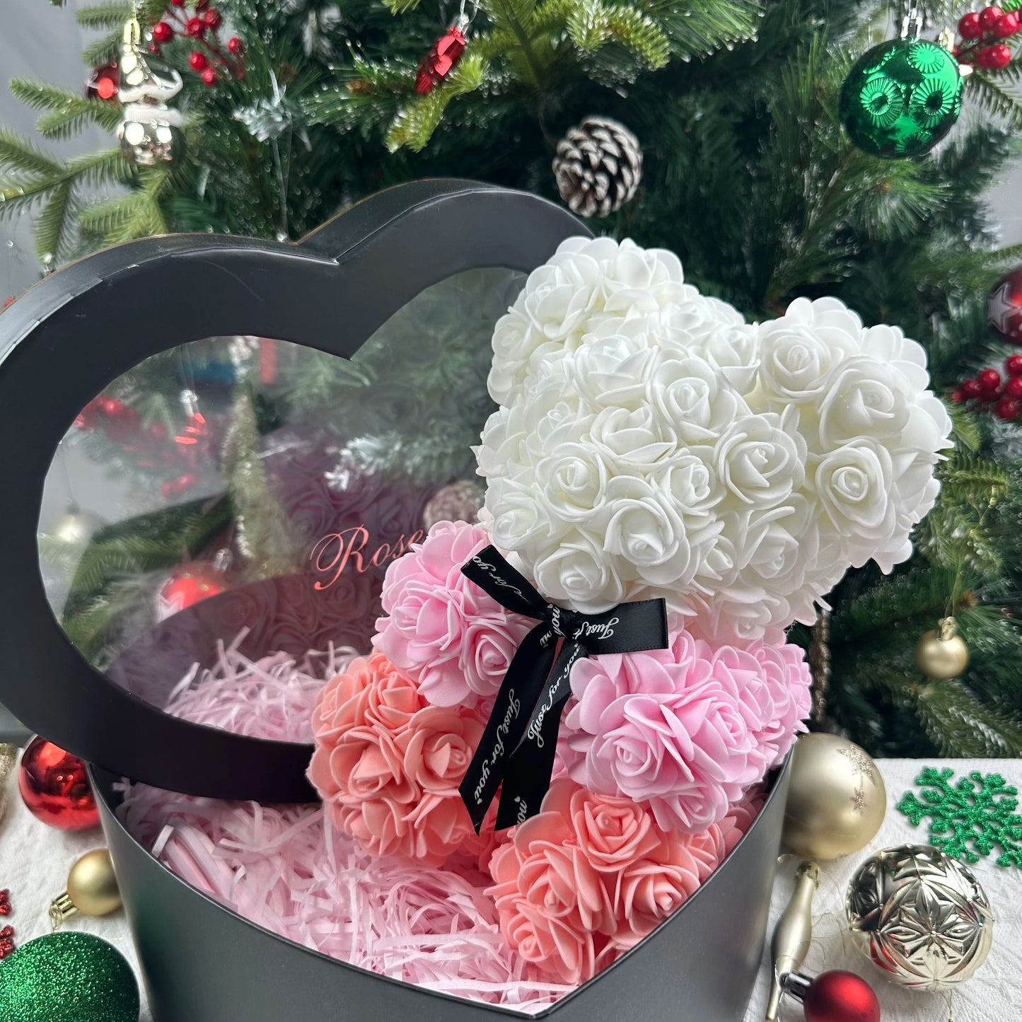 25cm Artificial Teddy Rose Flower Bear with Box