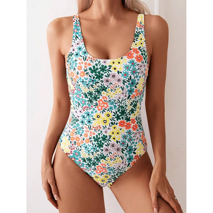 Floral One Piece Square Neck Bathing Suit