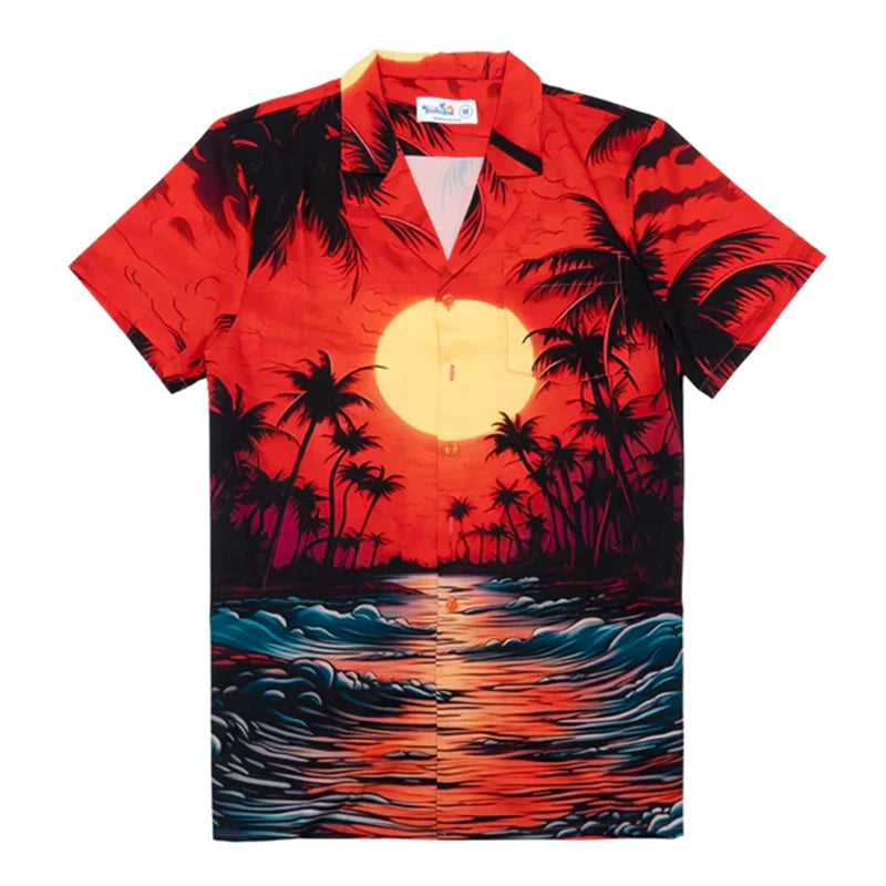Men’s Vintage 3D Printed Casual Short Sleeve Button-Down Shirt – Summer Beach & Streetwear Top