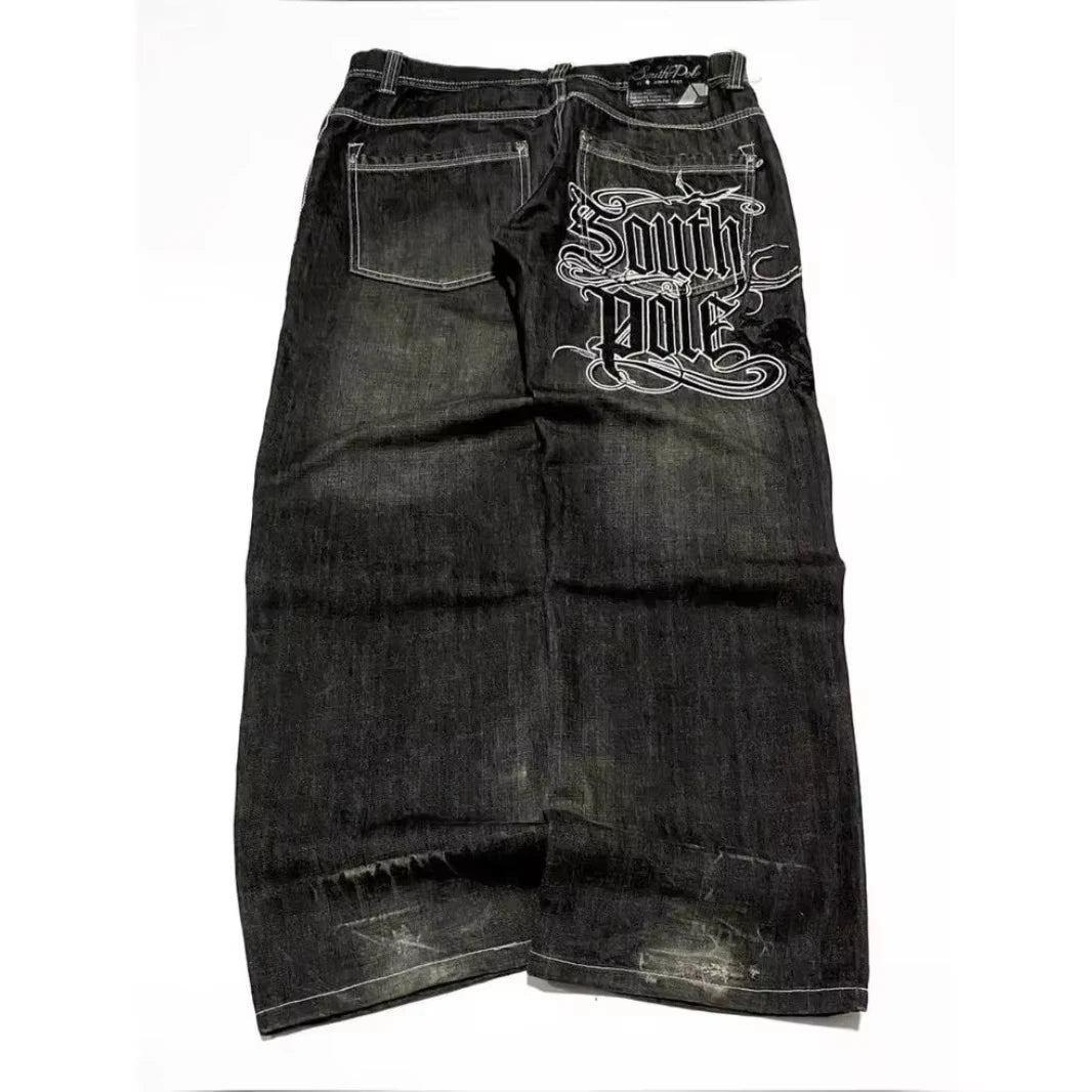 Trendy Letter Embroidered Loose Jeans