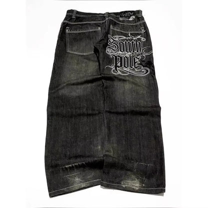 Trendy Letter Embroidered Loose Jeans
