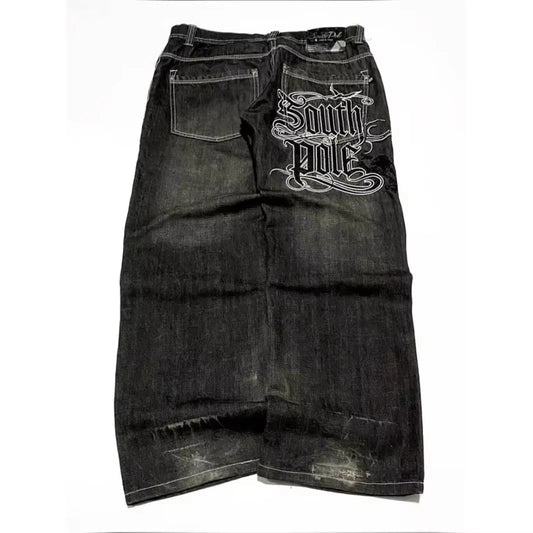 Trendy Letter Embroidered Loose Jeans