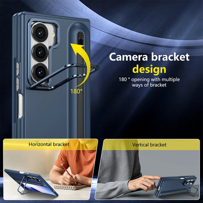 Samsung Galaxy Z Fold Metal Lens Stand Case with S Pen Holder & Tempered Glass Screen Protector