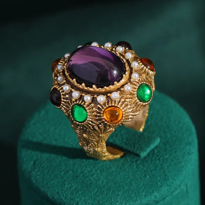 18K Gold-Plated Vintage Baroque Oval Ring