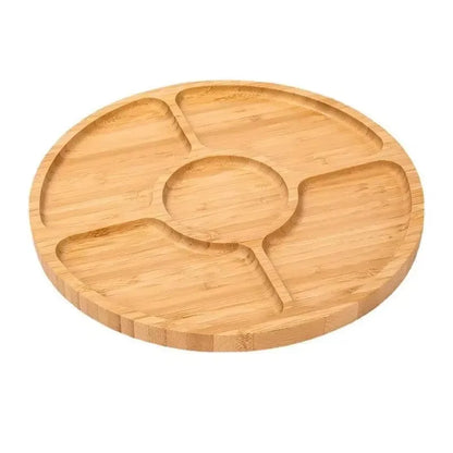 Round Bamboo Divided Serving Tray with 5 Compartments
