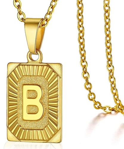 Stainless Steel Initial Pendant Necklace – Minimalist Square Letter Charm Jewelry for Women & Men