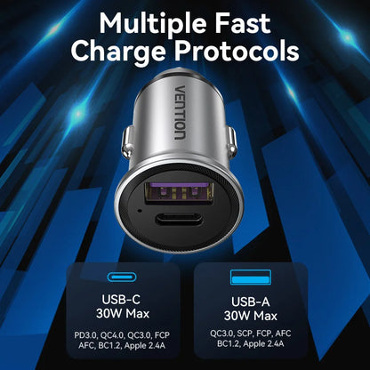 Vention 30W PD Fast USB-C Car Charger for iPhone & Android