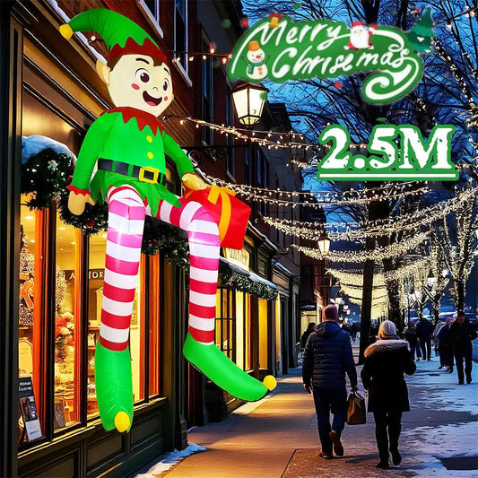 Christmas Inflatable Sitting Elf & Snowman Outdoor LED Yard Decorations