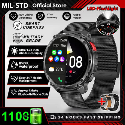 Rugged Outdoor AMOLED GPS Smartwatch with Flashlight