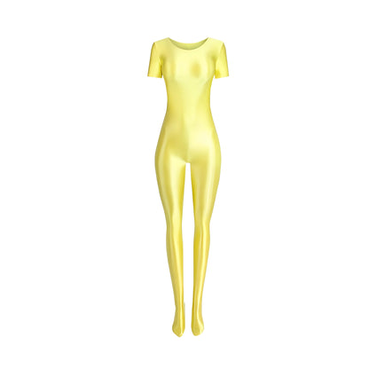 Women's Silky Shine Short-Sleeve Footed Unitard & Dance Catsuit