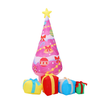 7FT Pink Christmas Tree Inflatable With LED Lights Gift Boxes