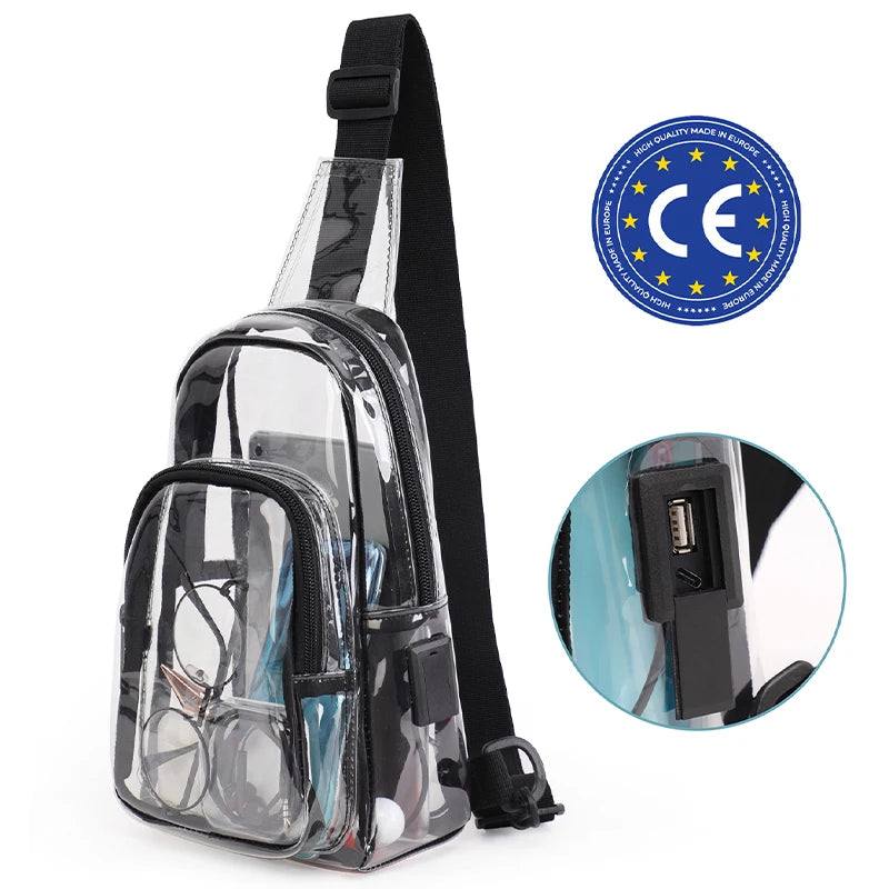 Clear Crossbody Chest Bag with USB Charging Port