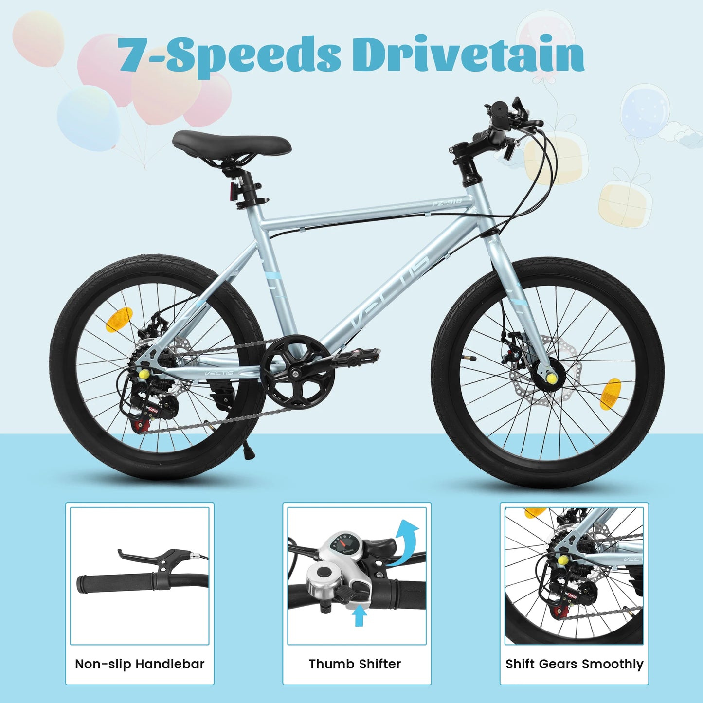 20" Kids 7-Speed Bike with Steel Frame and Dual Disc Brakes