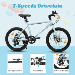 20" Kids 7-Speed Bike with Steel Frame and Dual Disc Brakes