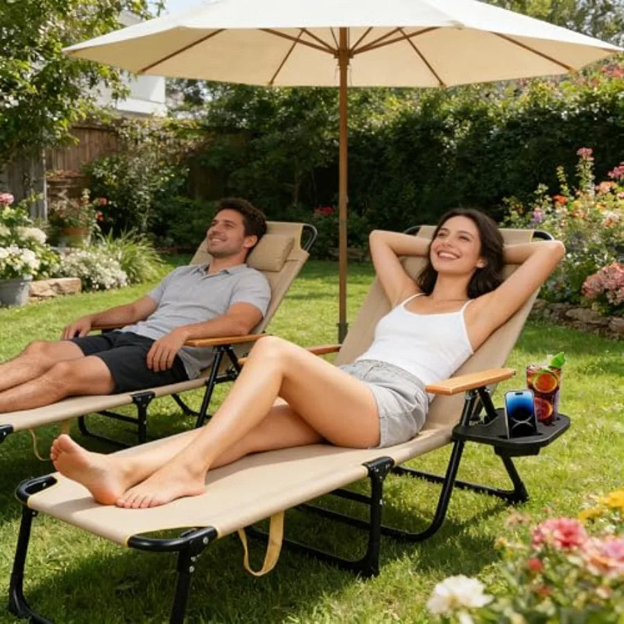 Folding Chaise Lounge Chair with Arms 4-Position Backrest
