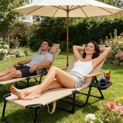 Folding Chaise Lounge Chair with Arms 4-Position Backrest