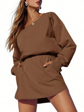 Long Sleeve Mid-Thigh Elastic Waist Pleated Dress With Built In Shorts