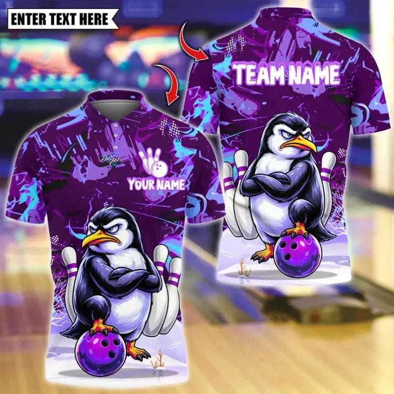 Men's Custom Name Tough Penguin Bowling Polo Shirt