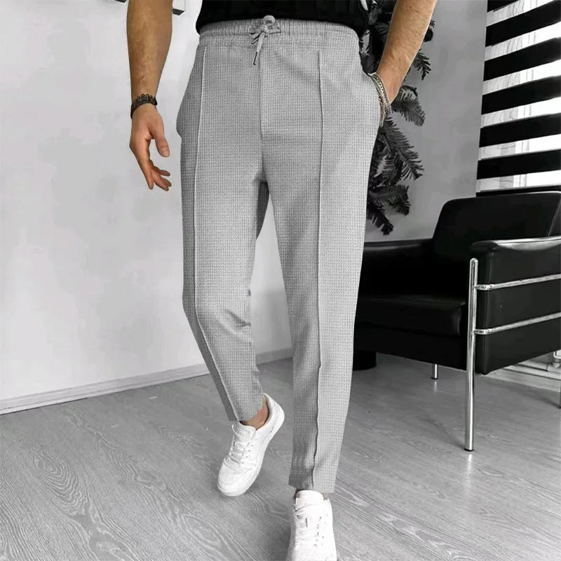 Men's Slim Fit Waffle Knit Athletic Jogger Pants with Pockets