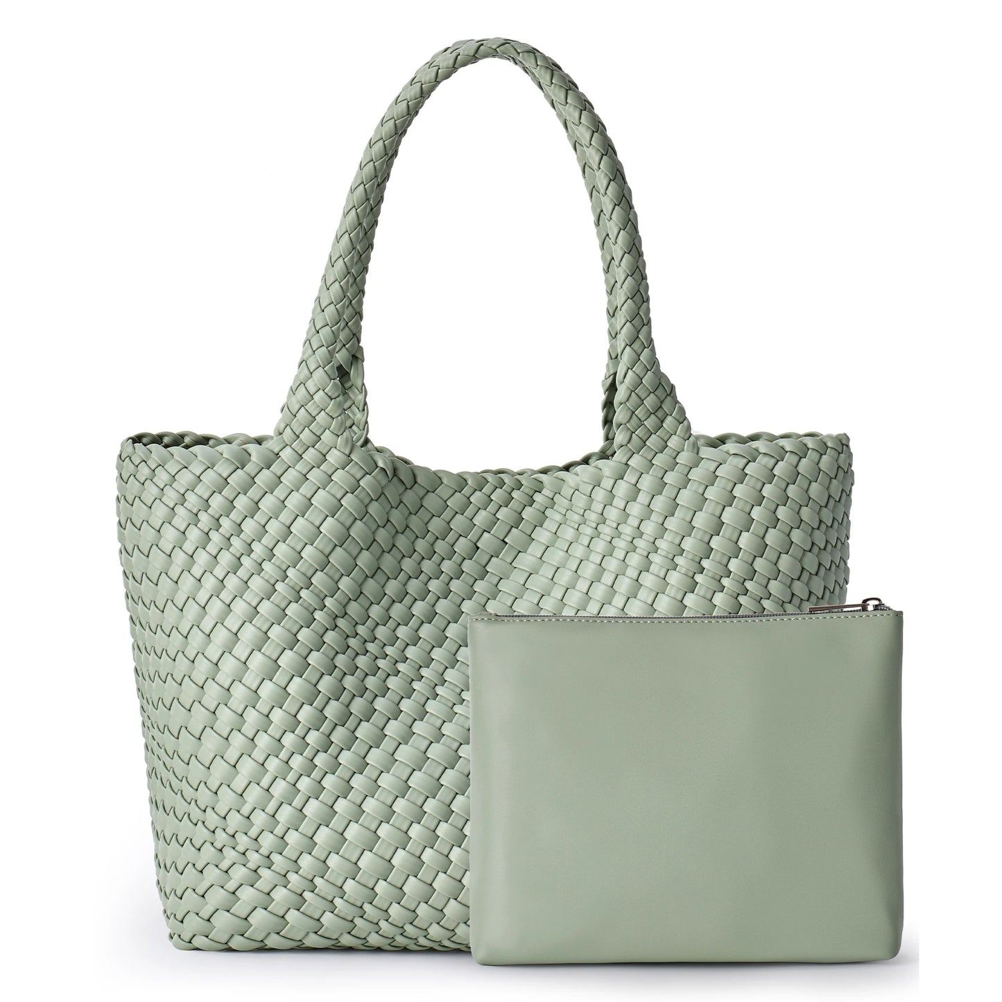 Large Woven Leather Tote Bag & Clutch Set
