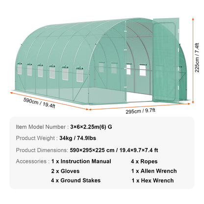 SucceBuy Walk-in Tunnel Greenhouse with Galvanized Steel Frame & Swing Door