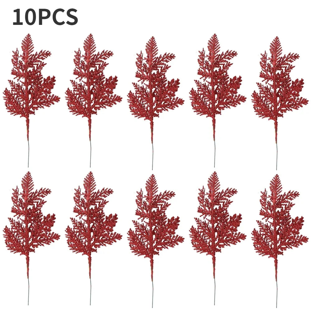 10/5Pcs Artificial Plants Pine Branches Christmas Glitter