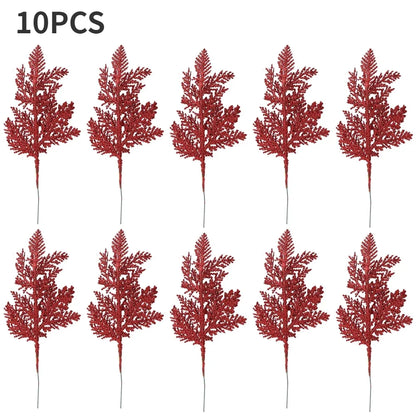 10/5Pcs Artificial Plants Pine Branches Christmas Glitter