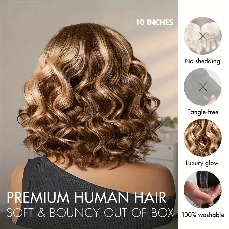 Human Hair Deep Wave Curly Honey Blonde Wig