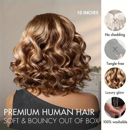 Human Hair Deep Wave Curly Honey Blonde Wig