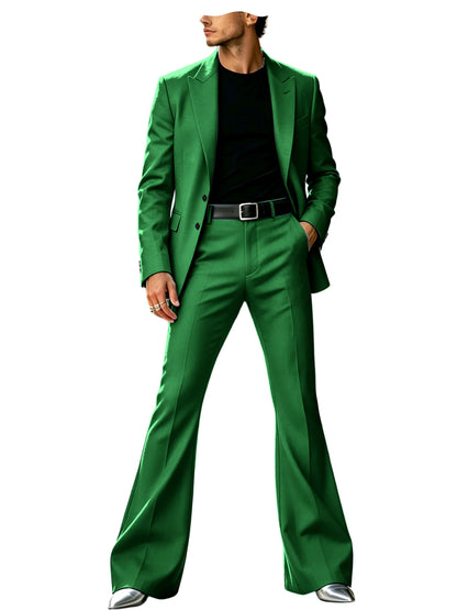 Men's Slim Fit Notched Lapel Blazer & Flared Pants 2-Piece Formal Suit Set