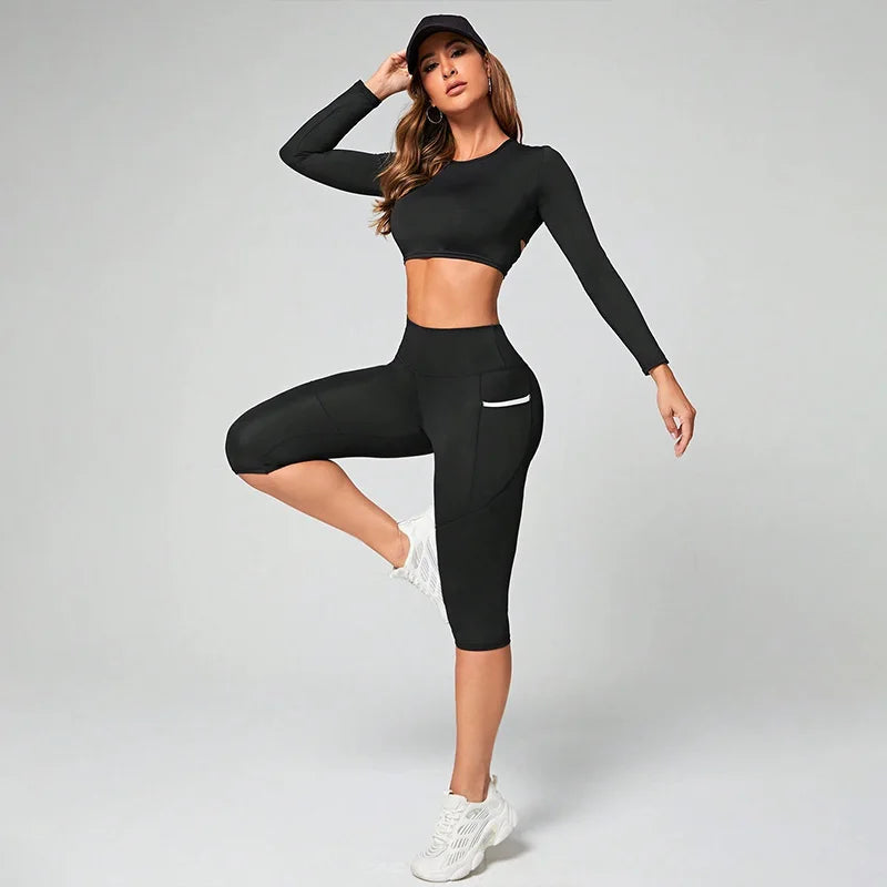 Women's High-Waisted Capri Yoga Leggings - Tummy Control Athletic Workout Cropped Pants with Pockets