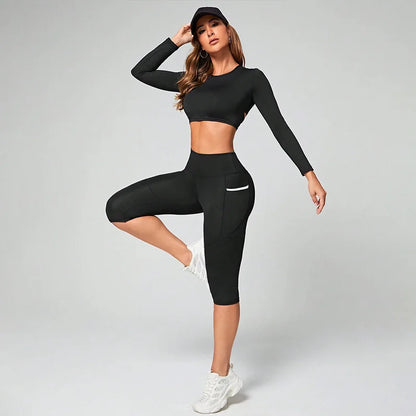 Women's High-Waisted Capri Yoga Leggings - Tummy Control Athletic Workout Cropped Pants with Pockets
