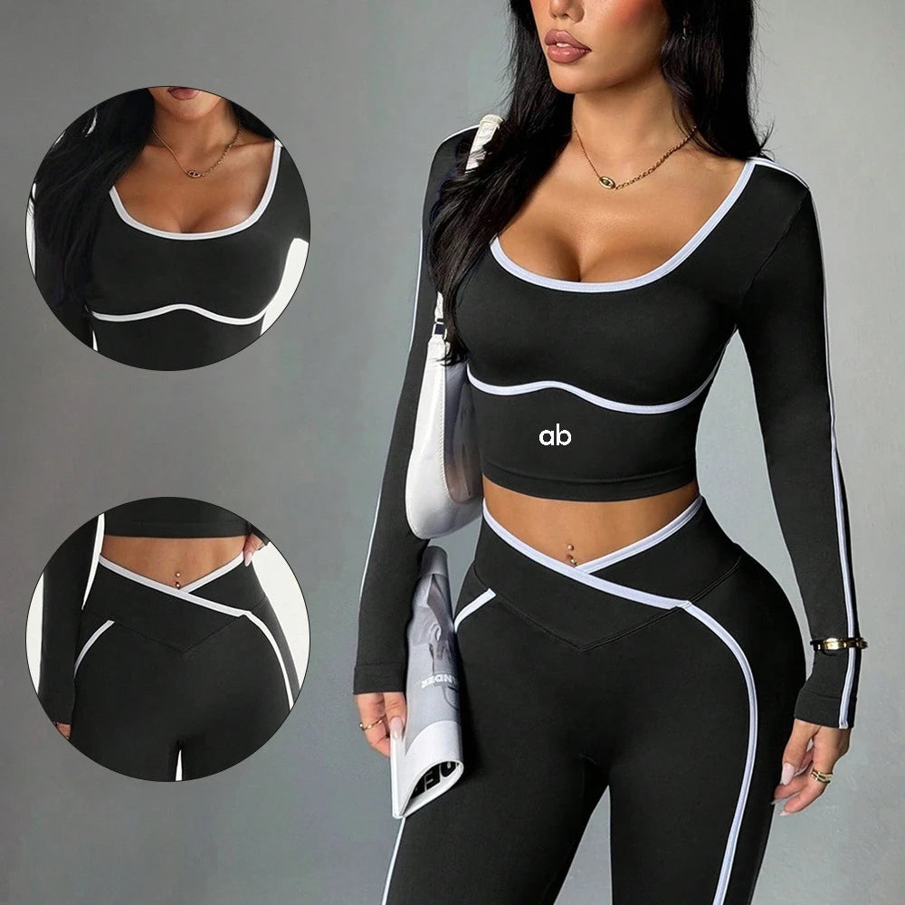 Women's 2-Piece Color-Block V-Waist Workout & Yoga Set