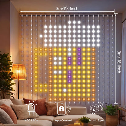 Smart LED Curtain Lights - RGB Color Changing APP Control Fairy Lights with Music Sync