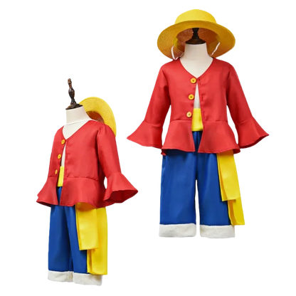 Kids' Anime Luffy Cosplay Costume Set with Straw Hat