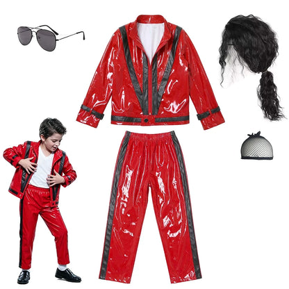 Boys' Michael Jackson Red Leather Jacket & Pants Set 