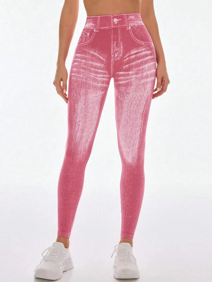 V Back Faux Denim Butt-Lifting Jeggings