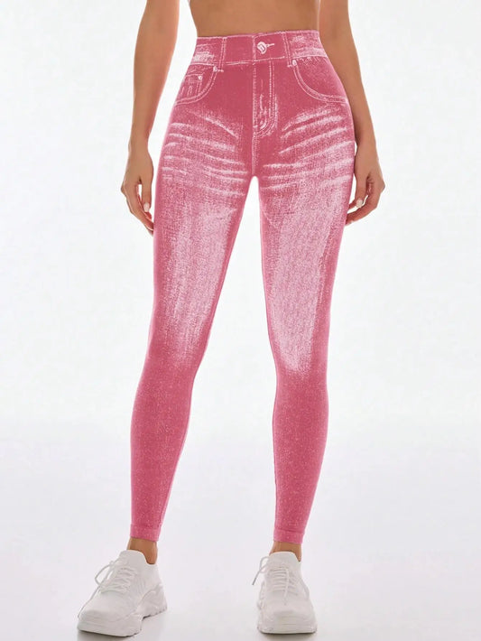 V Back Faux Denim Butt-Lifting Jeggings