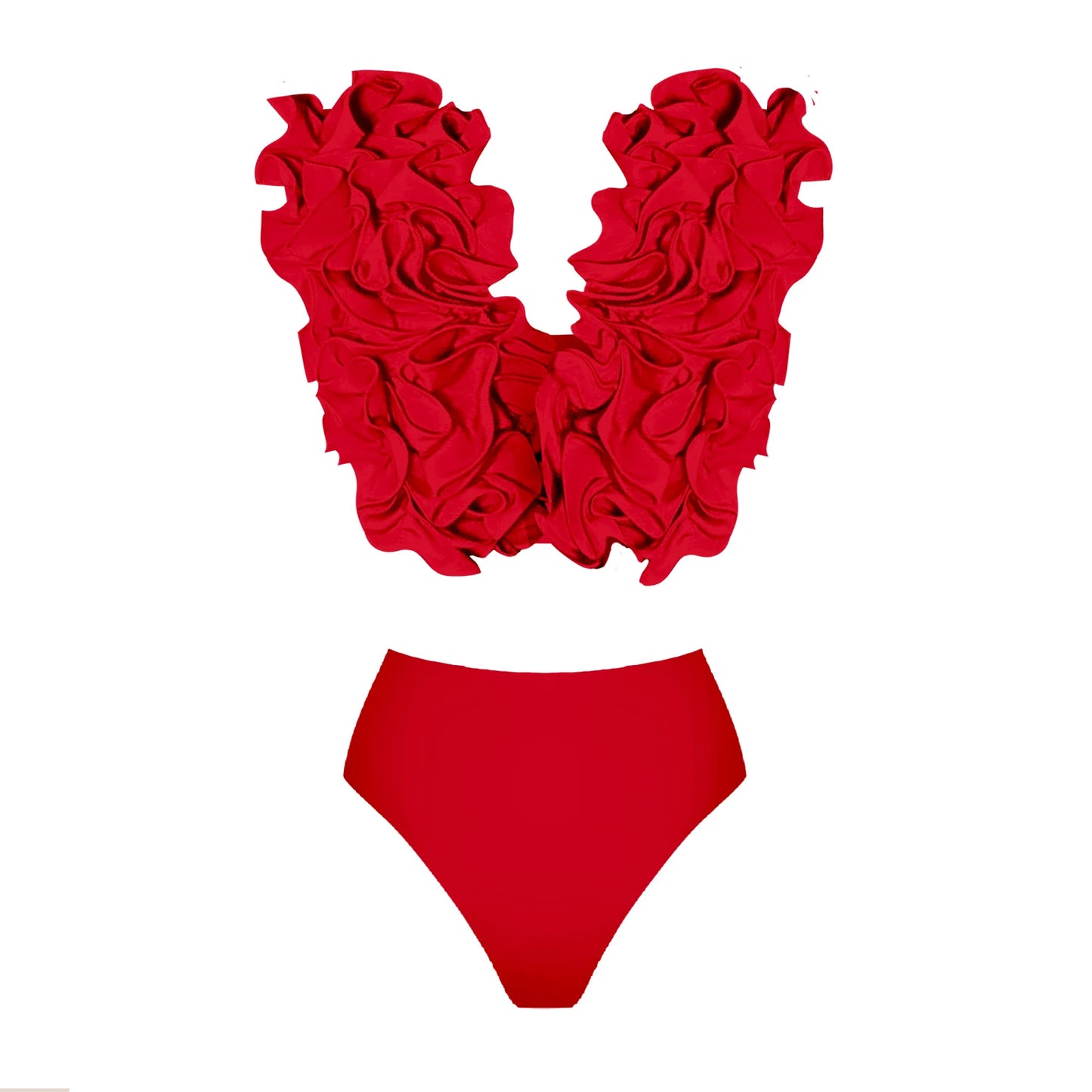 Solid Red Flower One-piece Swimsuit