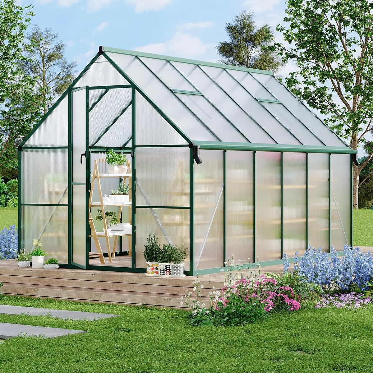 8x14 FT Heavy-Duty Walk-In Outdoor Greenhouse – Aluminum Frame & Polycarbonate Panels