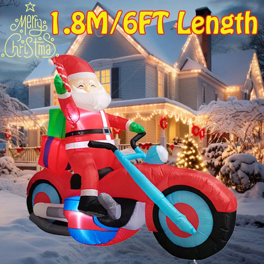 1.8M / 6FT Christmas Inflatable Santa on Motorcycle with LED Lights