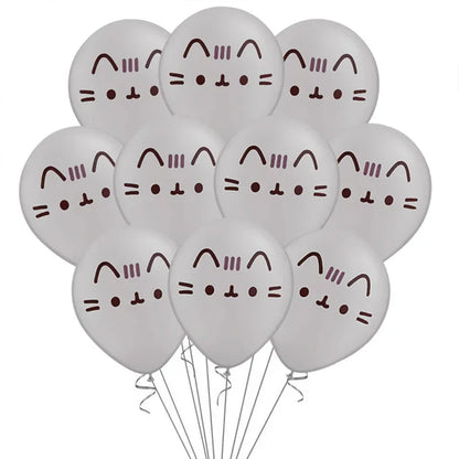 10PCS 12 Inch Cartoon Anime Pusheen Latex Balloons Set, Cute Cat Pet Party Decor