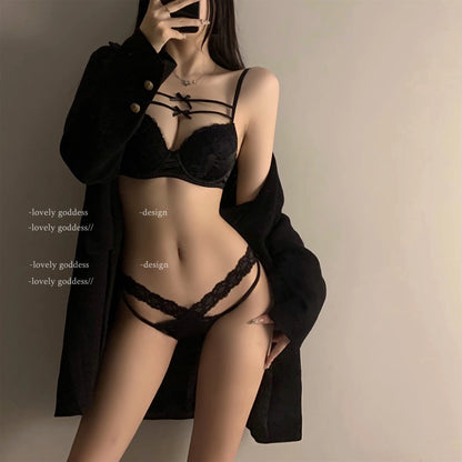 YUQI Push-Up Lace Bra Set with Bow Detail