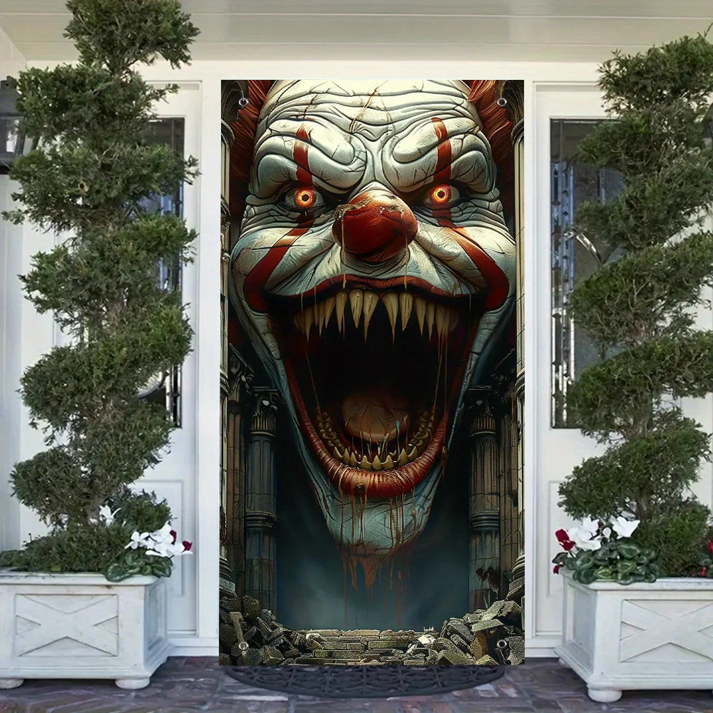 Spooky Ghostly Clown Door Curtain Backdrop