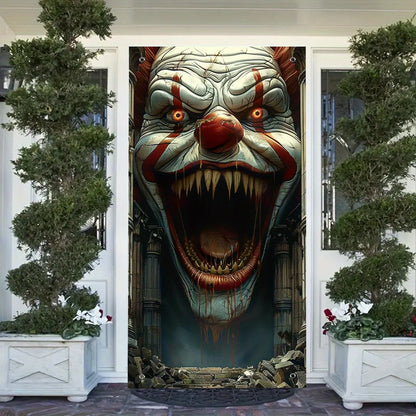 Spooky Ghostly Clown Door Curtain Backdrop