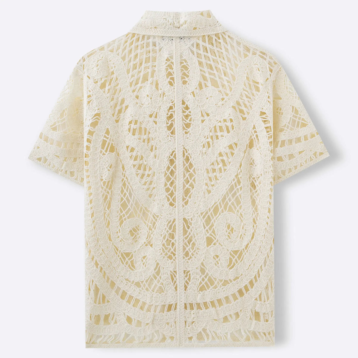 Men's Mesh Crochet Open Front Polo Shirt