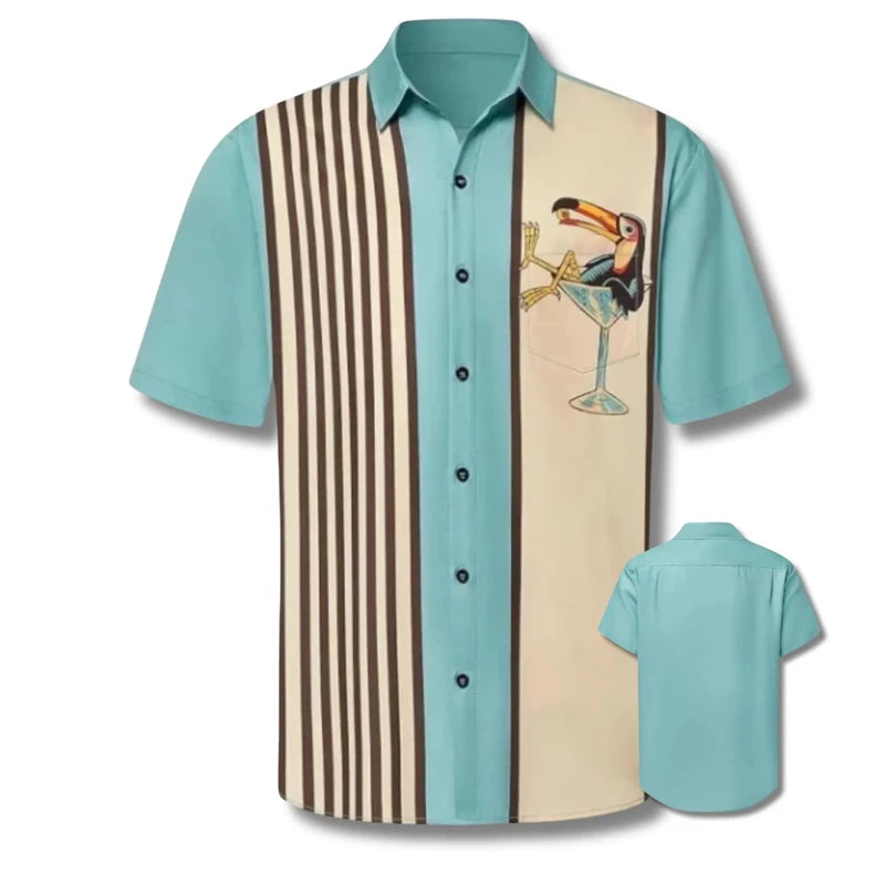 Men’s Vintage 3D Printed Casual Short Sleeve Button-Down Shirt – Summer Beach & Streetwear Top