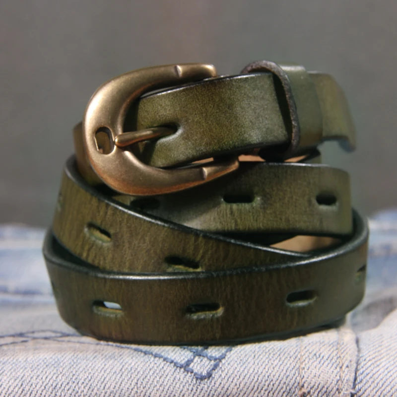 Retro Genuine Leather Western Buckle Belt for Women